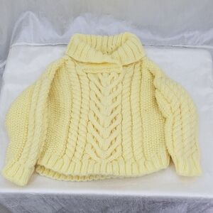 Cable Knit Shawl Collar Neck Fisherman Sweater Yellow Kids sz 2/3T